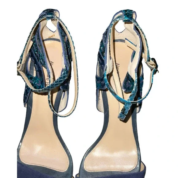 Alexandre Birman Python Ankle-Cutout Sandal Stiletto Heels Size: 9.5 Blue